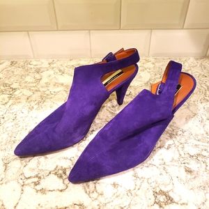 Purple suede sling pumps